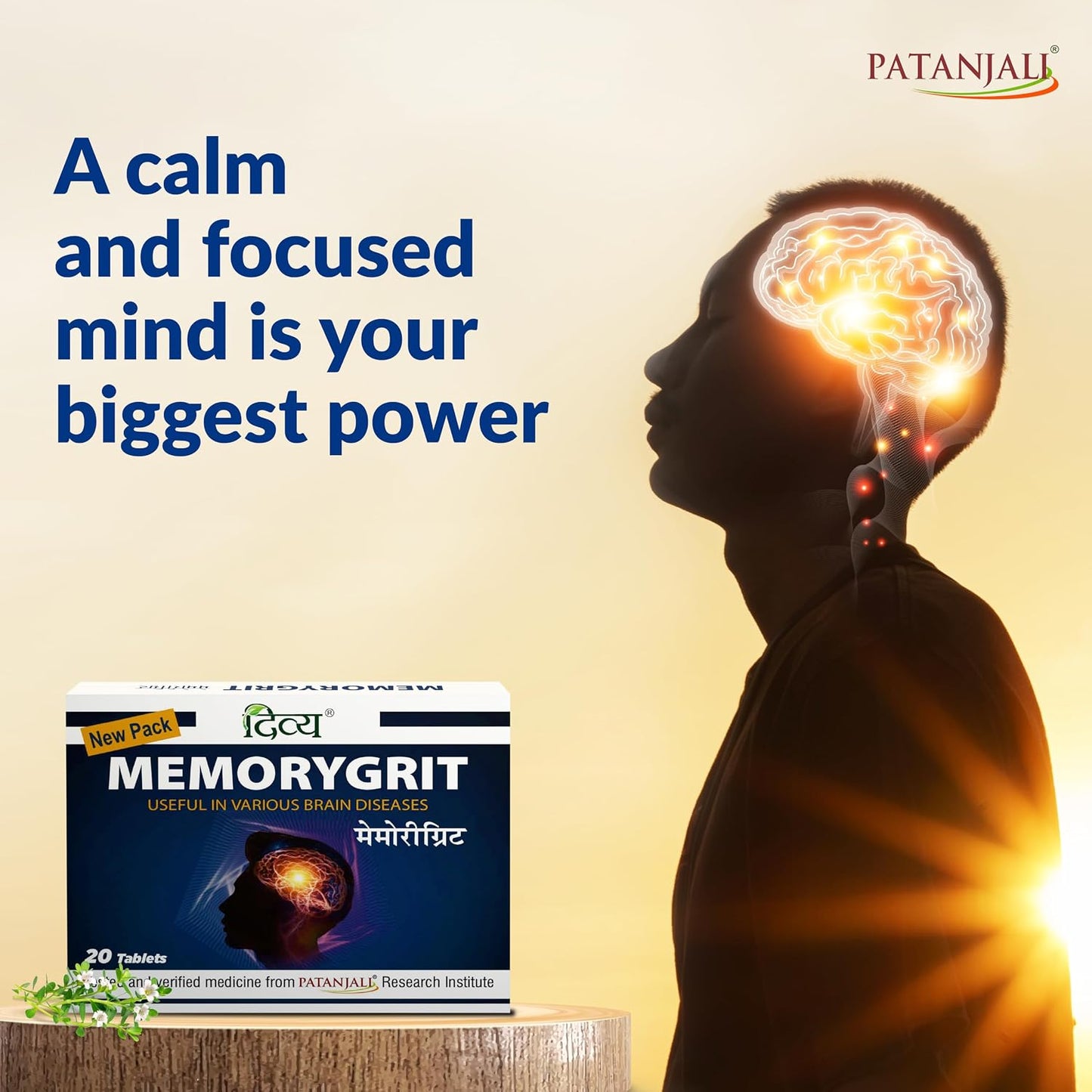 Patanjali Divya Memorygrit 20 Tablets Ayurvedic Supplement for Memory Focus and Brain Health Support (Pack of 1)